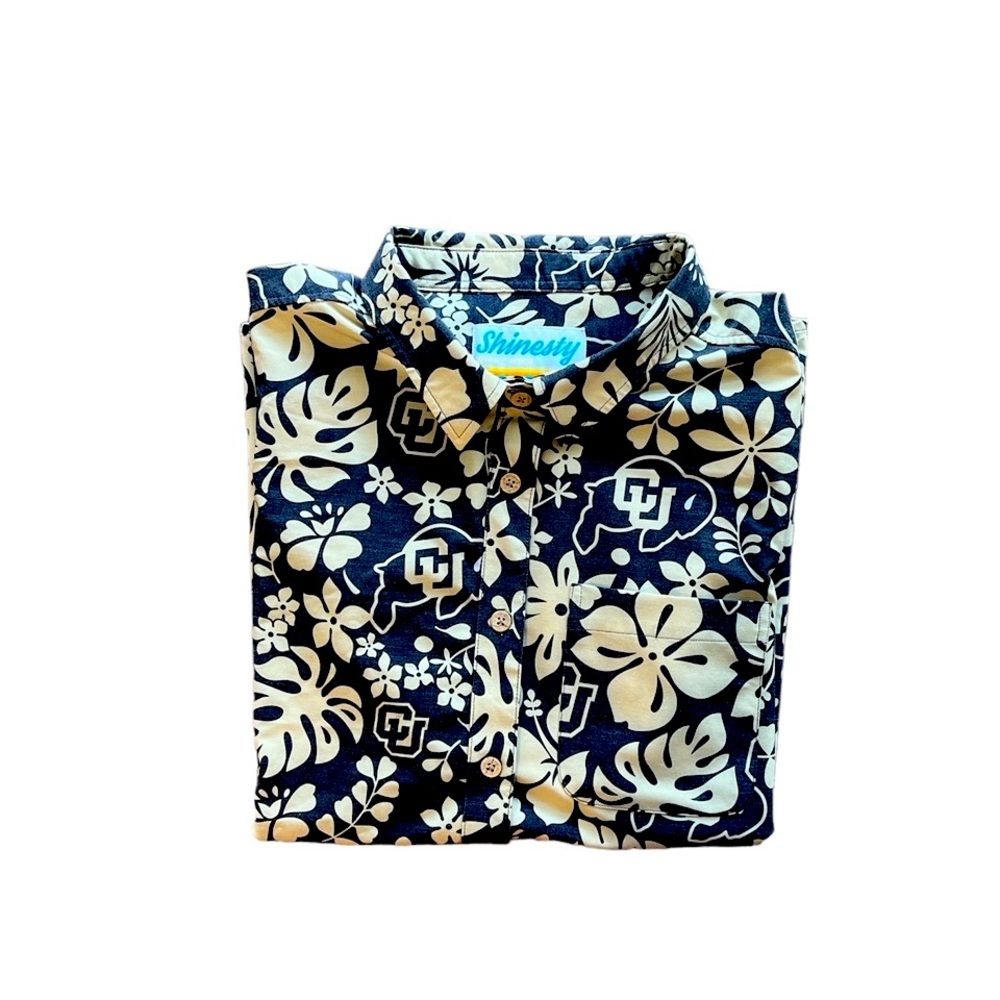 COLORADO BUFFALOES HAWAIIAN SHIRT CLASSIC 'CU BUFFS' LOGO SZ: Men S, Women XL